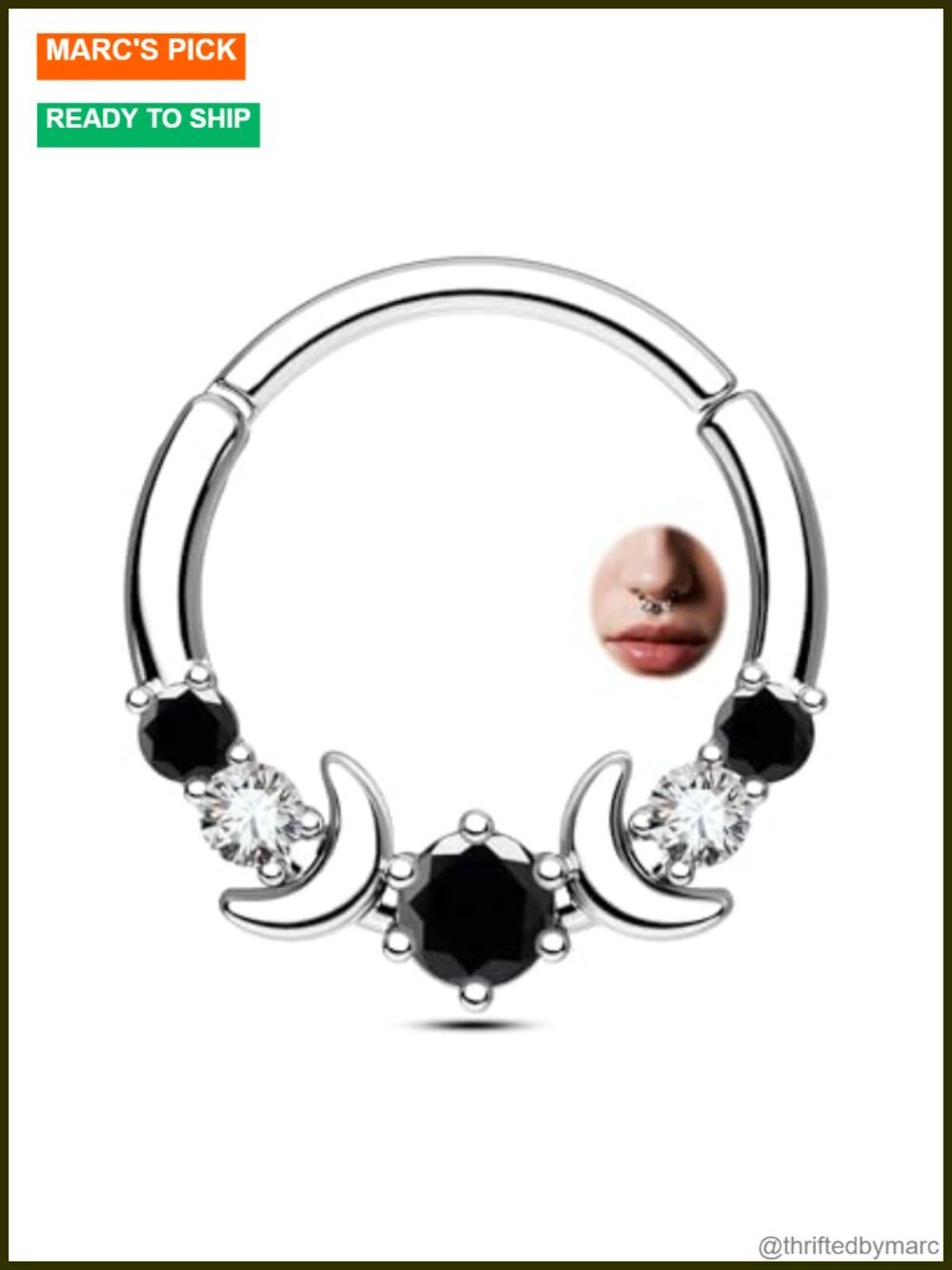316L Stainless Steel Septum Ring 16G Moon Phase Daith Earring